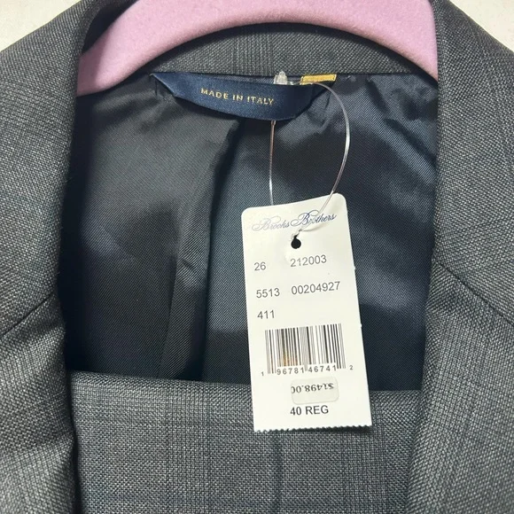 Brooks Brothers Men’s Gray Suit Jacket Blazer 40R Slim Fit Made in Italy NWT